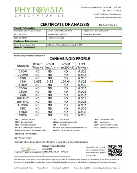 Orange County CBD 200mg CBD Infused Coconut Shampoo 200ml