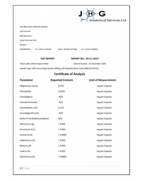 Celtic Wind Crops 600mg CBD Canna-Mag – 60 Caps